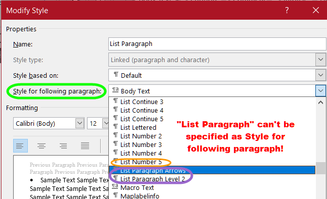 Paragraph Style List Paragraph Can'T Be Specified As